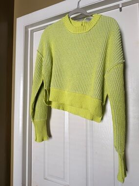Neon Lime Cropped Rib-Knit Sweater - Women